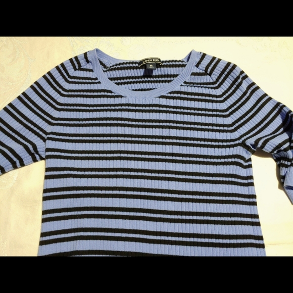 Land's End 100 % Cotton Blue Striped Ribbed Pullover Sweater Size M 10-12 - Picture 4 of 12